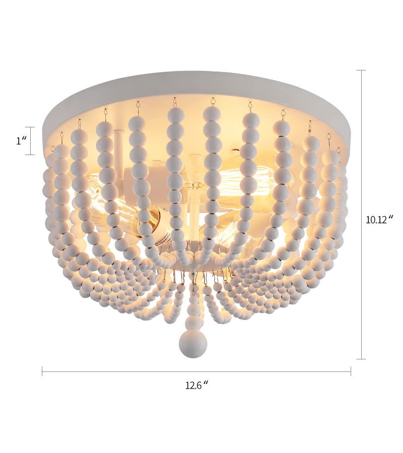 QS Q&S White Boho Beaded Chandeliers Flush Mount Ceiling Light,3-Lights Small Chandelier Light Fixture for Bedroom,Kitchen,Dining Room,Living Room,Stairway Gazebo - Image 2