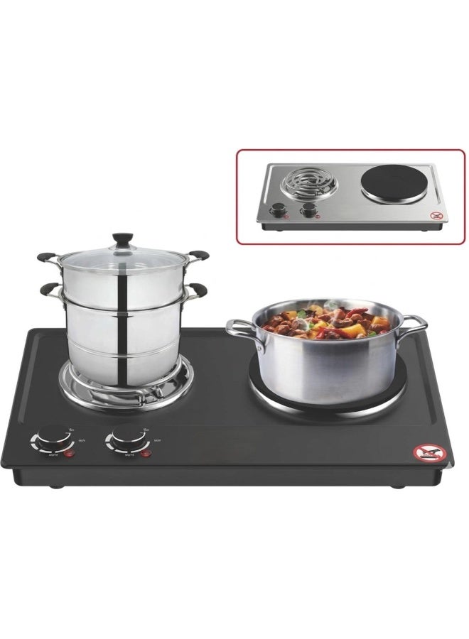 Tradeo 2500W Double Electric Hot Plate Cooktop - Portable Dual Burner Countertop Stove, 220V-240V - Image 3