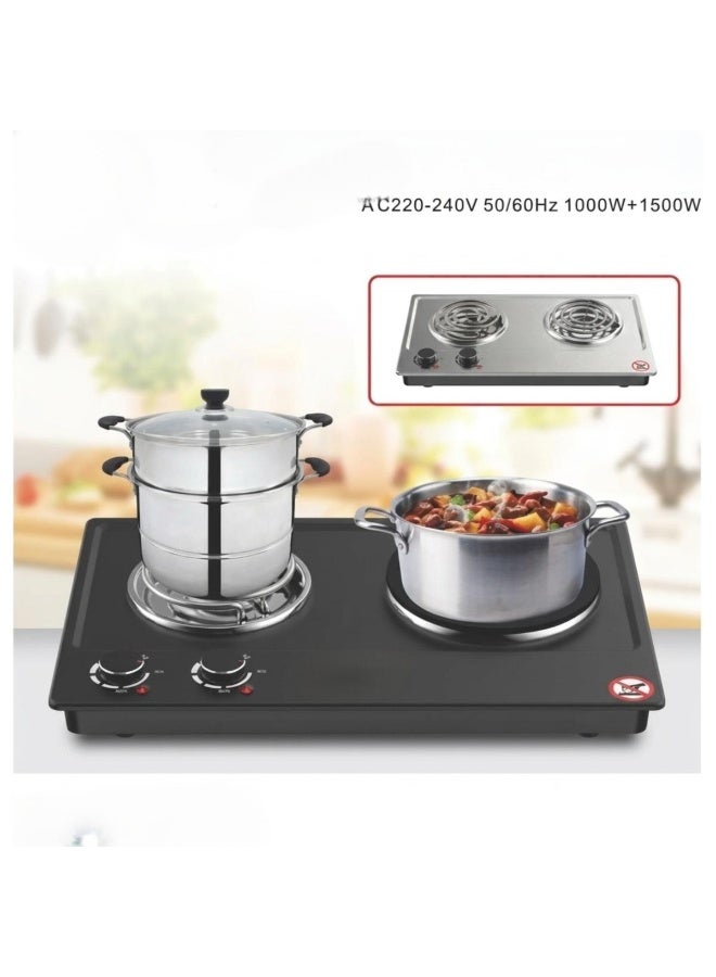 Tradeo 2500W Double Electric Hot Plate Cooktop - Portable Dual Burner Countertop Stove, 220V-240V - Image 2