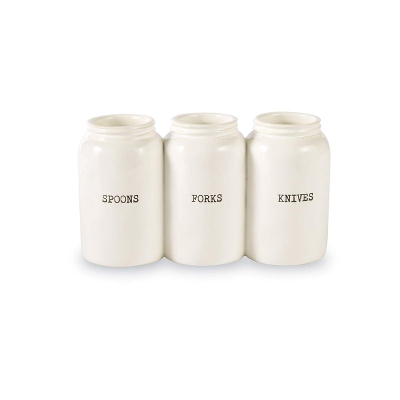 Mud Pie Farmhouse Ceramic Triple Utensil Holder
