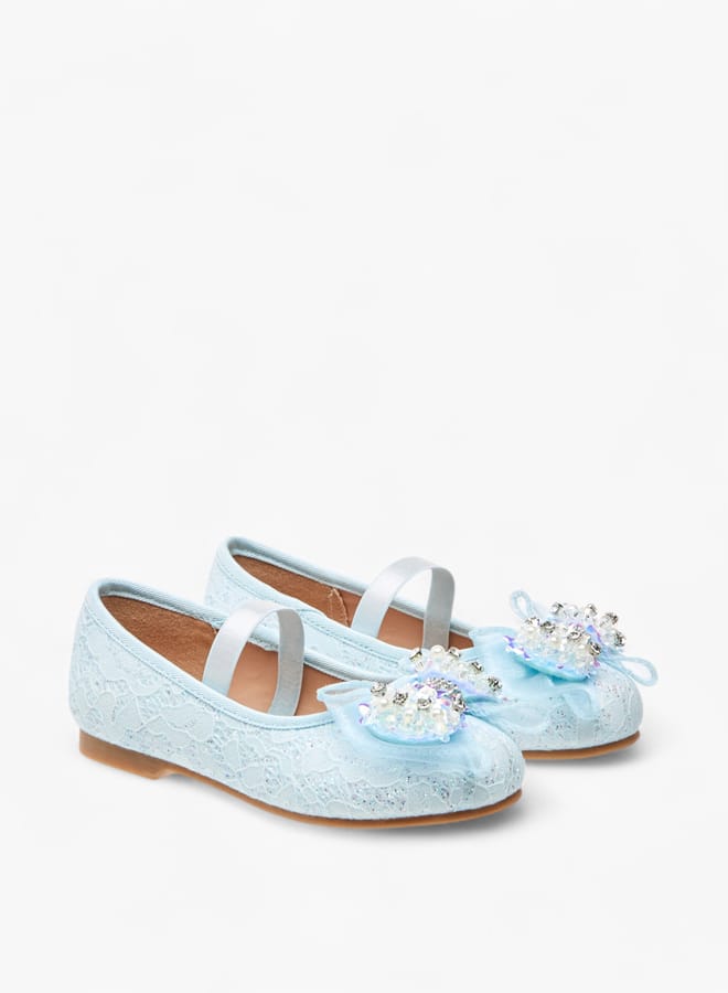 جونيورز حذاء باليرينا بناتي مزين بفيونكة ورباط مطاطي - Image 2