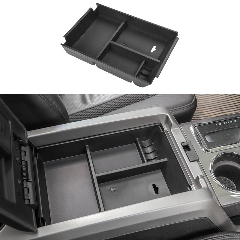 CheroCar Center Console Armrest Box Organizer Tray Interior Storage Box Compatible with Ford F150 2009 2010 2011 2012 2013 2014,Exterior Accessories Black - Image 1