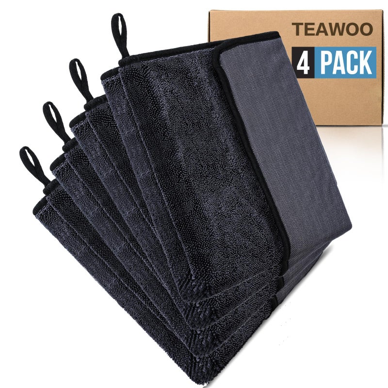 TEAWOO Shiny Wipes Shower Cleaning Cloth, Ultra Absorbent Car Drying Towel, 4 Pack 16 x 24 inch Microfiber Cleaning Cloth for Car, Bath & Househood - Image 1