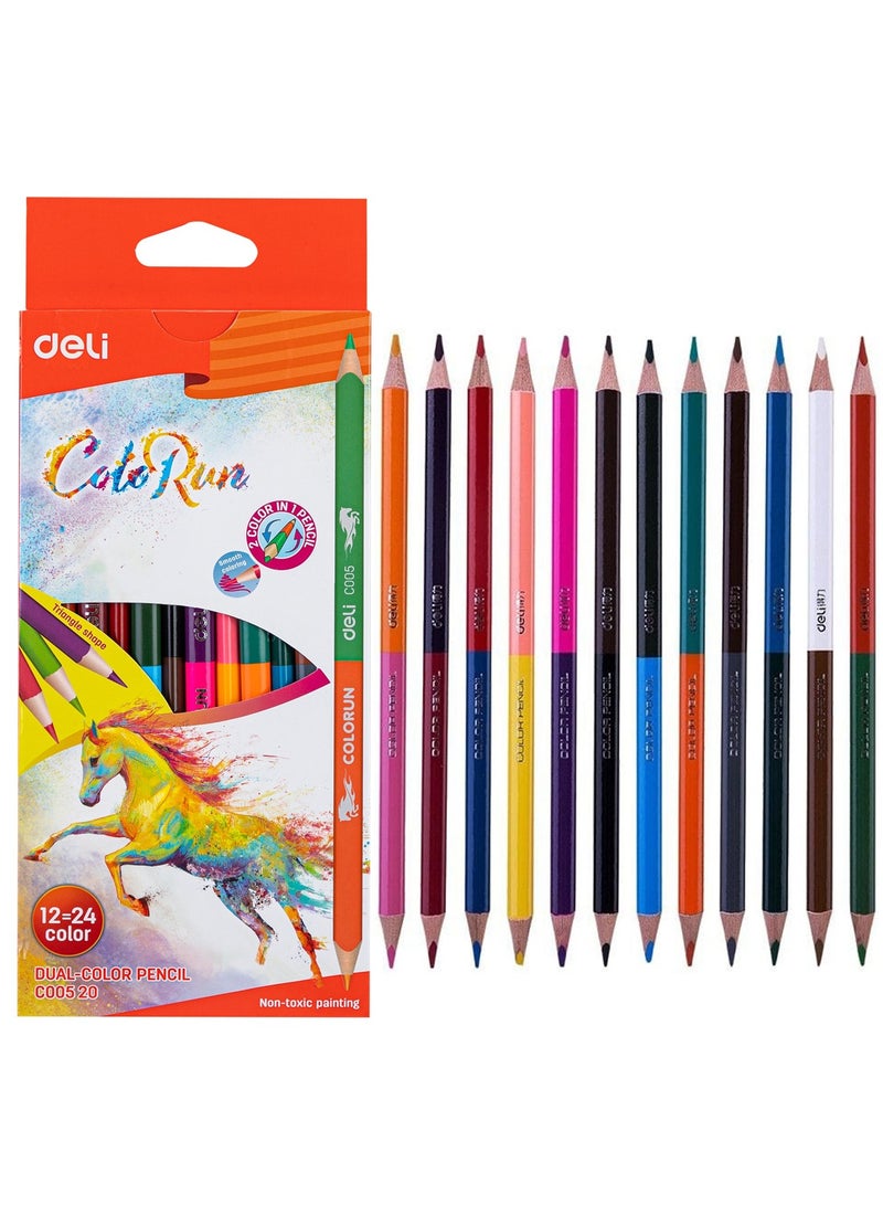 Deli 12-Piece Twin Tip Dual Coloured Pencils Multicolour - Image 1