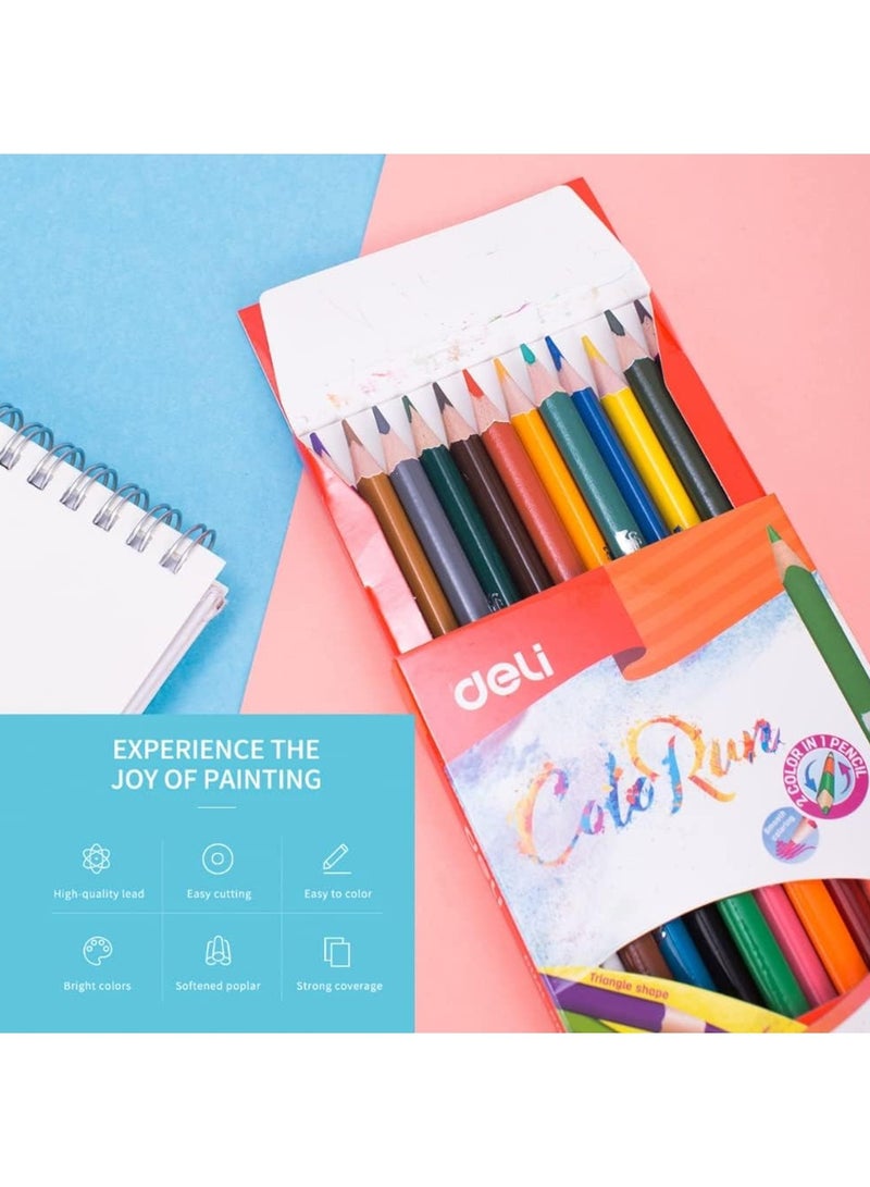 Deli 12-Piece Twin Tip Dual Coloured Pencils Multicolour - Image 3