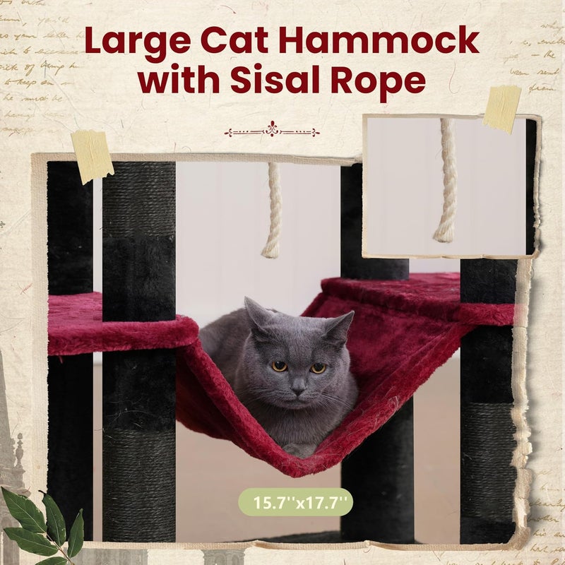 Tall Cat Tree, Large Cat Tower for Adult Cats, 80.7'' (205cm) Heavy-Duty Cat Tree House for Indoor Cats 20 lbs+ with Scratching Posts, 2 Top Perches/Condos, Hammcok, Black(Gothic) GCT034BR - Image 3