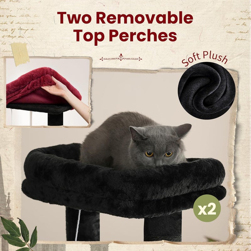 Tall Cat Tree, Large Cat Tower for Adult Cats, 80.7'' (205cm) Heavy-Duty Cat Tree House for Indoor Cats 20 lbs+ with Scratching Posts, 2 Top Perches/Condos, Hammcok, Black(Gothic) GCT034BR - Image 5