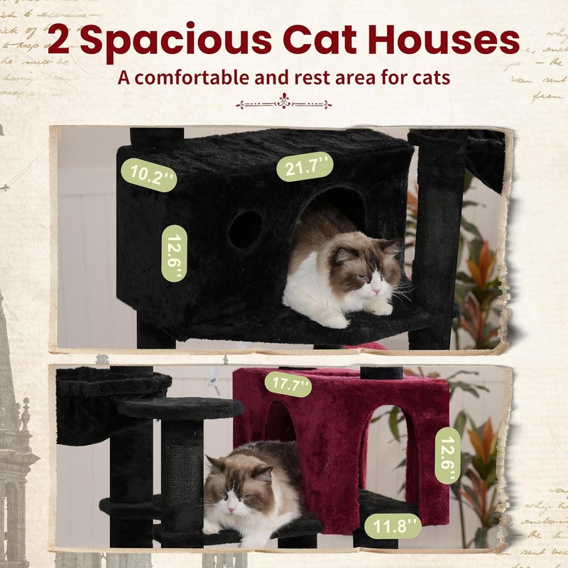 Tall Cat Tree, Large Cat Tower for Adult Cats, 80.7'' (205cm) Heavy-Duty Cat Tree House for Indoor Cats 20 lbs+ with Scratching Posts, 2 Top Perches/Condos, Hammcok, Black(Gothic) GCT034BR - Image 2