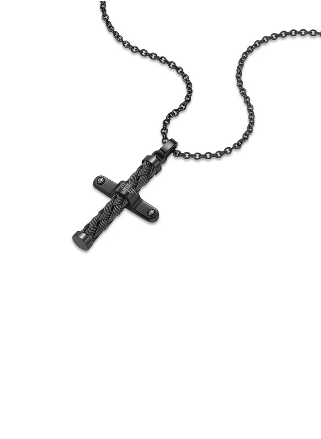 POLICE Crossed Gray Textured Pendant Necklace For MenPEAGN0032403