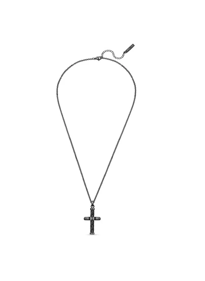 POLICE Crossed Gray Textured Pendant Necklace For MenPEAGN0032403