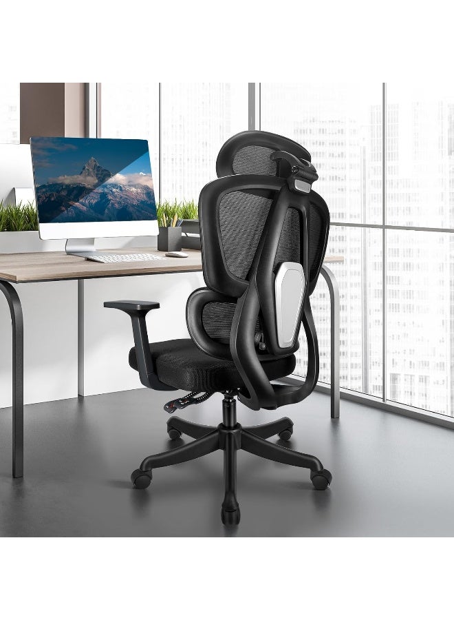 SKY-TOUCH كرسي مكتب إيرغونوميكي SKY-TOUCH، كرسي دوار مع دعم قَطني قابل للتعديل، مسند رأس ومساند ذراع ثلاثية الأبعاد، ارتفاع قابل للتعديل ووظيفة اهتزاز، كرسي مكتب صديق للظهر 150 كجم/330 رطل أسود - Image 2