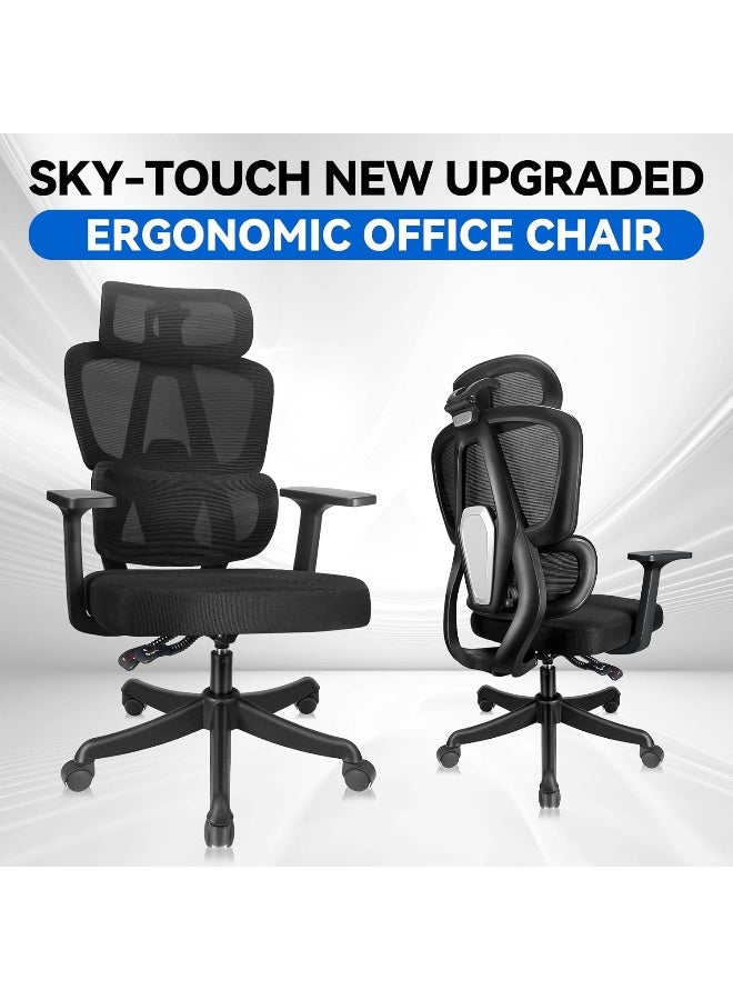 SKY-TOUCH كرسي مكتب إيرغونوميكي SKY-TOUCH، كرسي دوار مع دعم قَطني قابل للتعديل، مسند رأس ومساند ذراع ثلاثية الأبعاد، ارتفاع قابل للتعديل ووظيفة اهتزاز، كرسي مكتب صديق للظهر 150 كجم/330 رطل أسود - Image 4