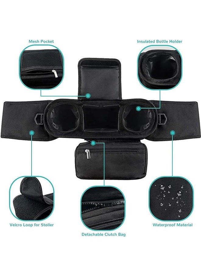 JCB CHIC Universal Stroller Organizer With 2 Insulated Cup Holders, Detachable Phone Bag & Shoulder Strap for Milk Bottle, Diaper, Mobile Phone & Snacks - Stroller Accessories for Baby Strollers  - Image 5