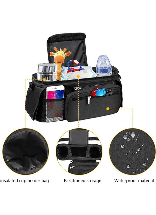 JCB CHIC Universal Stroller Organizer With 2 Insulated Cup Holders, Detachable Phone Bag & Shoulder Strap for Milk Bottle, Diaper, Mobile Phone & Snacks - Stroller Accessories for Baby Strollers  - Image 4