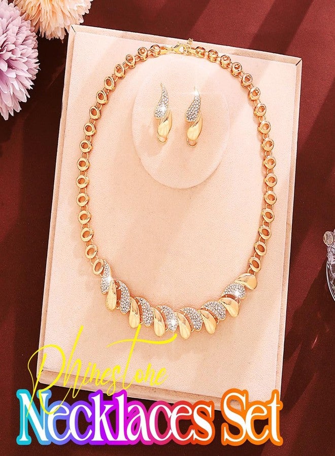 Aukmla Gold Rhinestone Jewelry Set Sparkly Necklace Earrings Sets Prom Costume Jewelry for Women (Gold) - Image 2