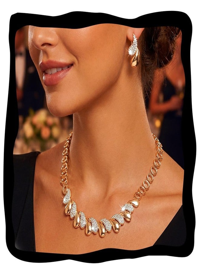 Aukmla Gold Rhinestone Jewelry Set Sparkly Necklace Earrings Sets Prom Costume Jewelry for Women (Gold) - Image 1