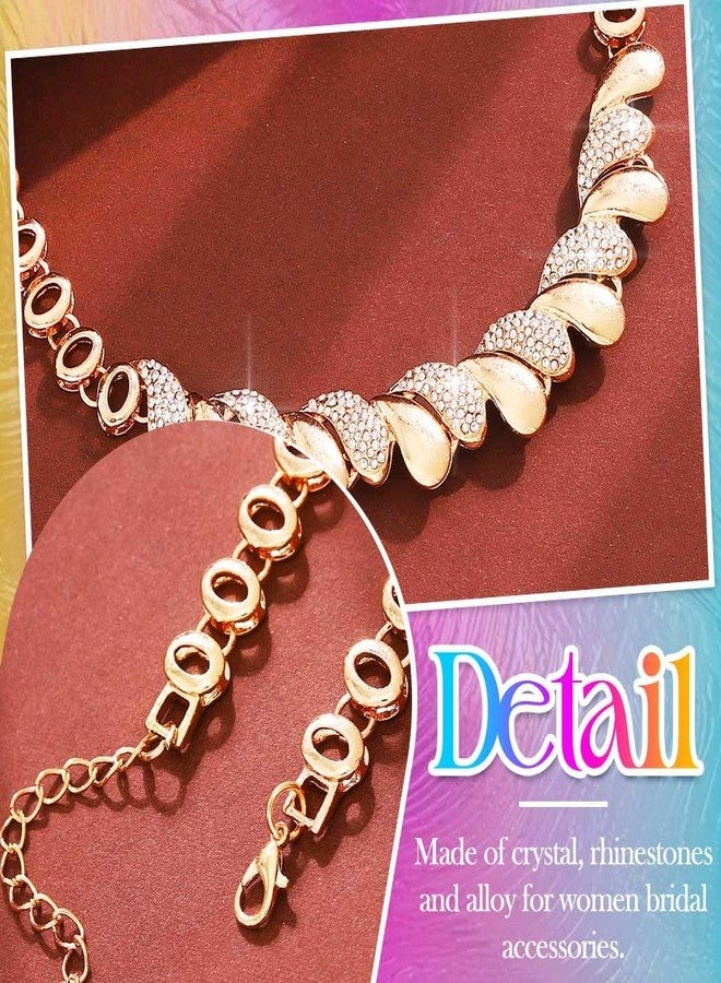 Aukmla Gold Rhinestone Jewelry Set Sparkly Necklace Earrings Sets Prom Costume Jewelry for Women (Gold) - Image 4