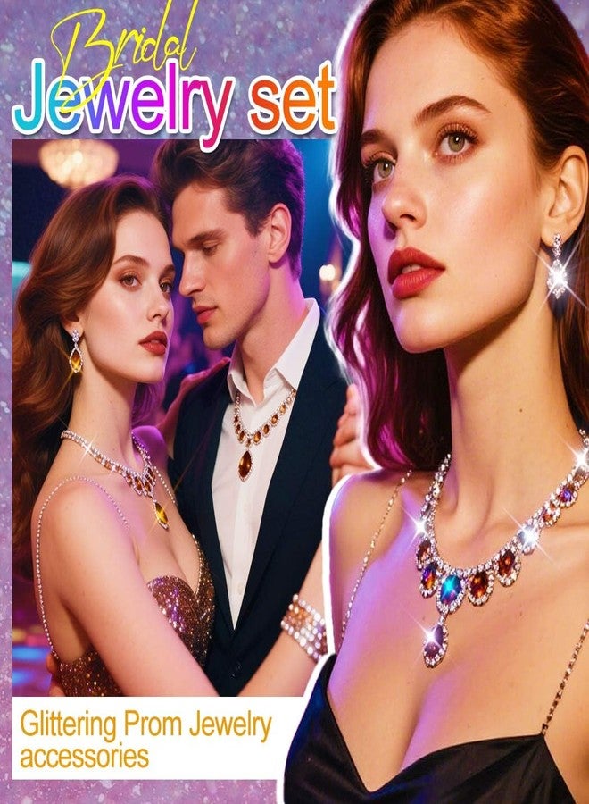 Aukmla Gold Rhinestone Jewelry Set Sparkly Necklace Earrings Sets Prom Costume Jewelry for Women (Gold) - Image 5