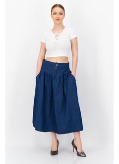 French Connection Women Washed Denim Midi Skirt, Blue  - Image 4