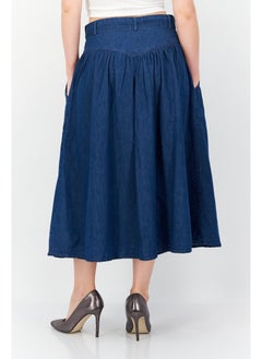 French Connection Women Washed Denim Midi Skirt, Blue  - Image 3