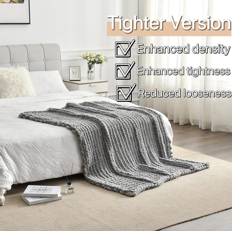 Maetoow Tighter Version Chenille Chunky Knit Blanket Throw （40×50 Inch）, Handmade Warm & Cozy Blanket Couch, Bed, Home Decor, Soft Fleece Banket, Boho Thick Blankets and Giant Yarn Throws，Light Grey - Image 2