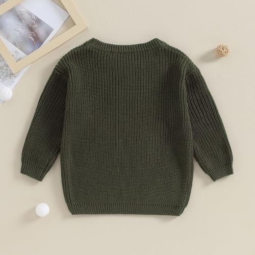 Dcohmch Big Brother Little Brother Matching Outfits Letter Embroidery Knit Sweater Shirt Baby Boy Winter Warm Clothes (Army Green Big Bro, 18-24 Months) - Image 4