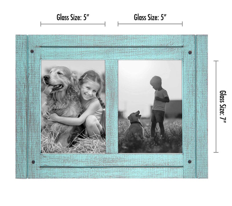 Americanflat Hinged 5x7 Double Picture Frame with 2 Photo Openings and Polished Glass - Distressed Wood Collage Picture Frames for Tabletop and Wall Display - Hampton Collection - Turquoise Blue - Image 3