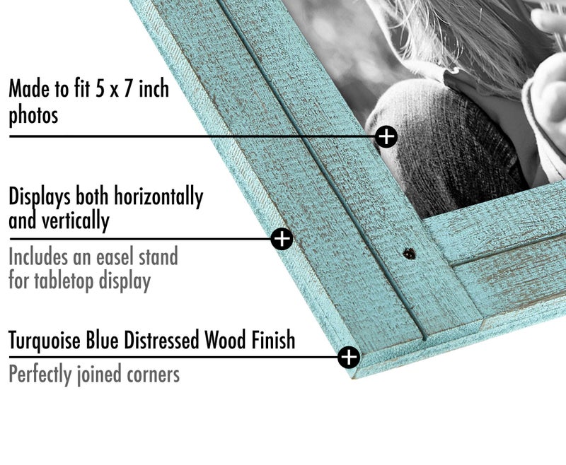 Americanflat Hinged 5x7 Double Picture Frame with 2 Photo Openings and Polished Glass - Distressed Wood Collage Picture Frames for Tabletop and Wall Display - Hampton Collection - Turquoise Blue - Image 4