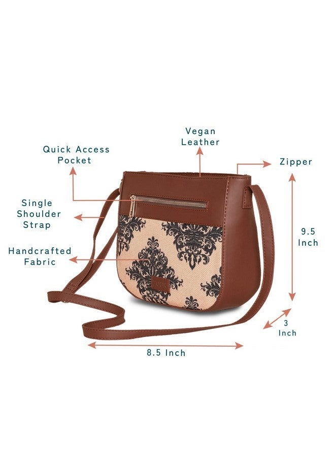 ZOUK حقيبة كتف على شكل حرف U مزخرفة بنمط مغولي كريم مصنوعة يدويًا للنساء من زوك - Image 2