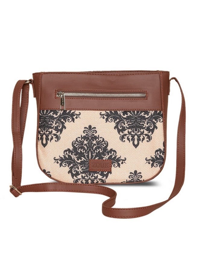 ZOUK حقيبة كتف على شكل حرف U مزخرفة بنمط مغولي كريم مصنوعة يدويًا للنساء من زوك - Image 1