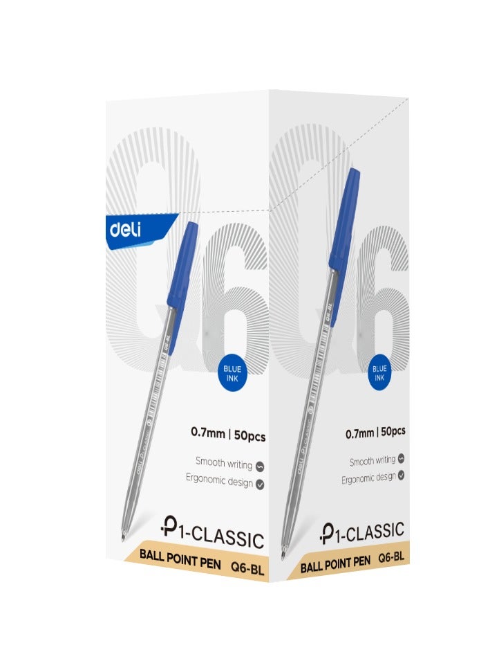 Deli EQ6-BL Ball Point Pen - 50pcs - ideal for office & school use - Image 1