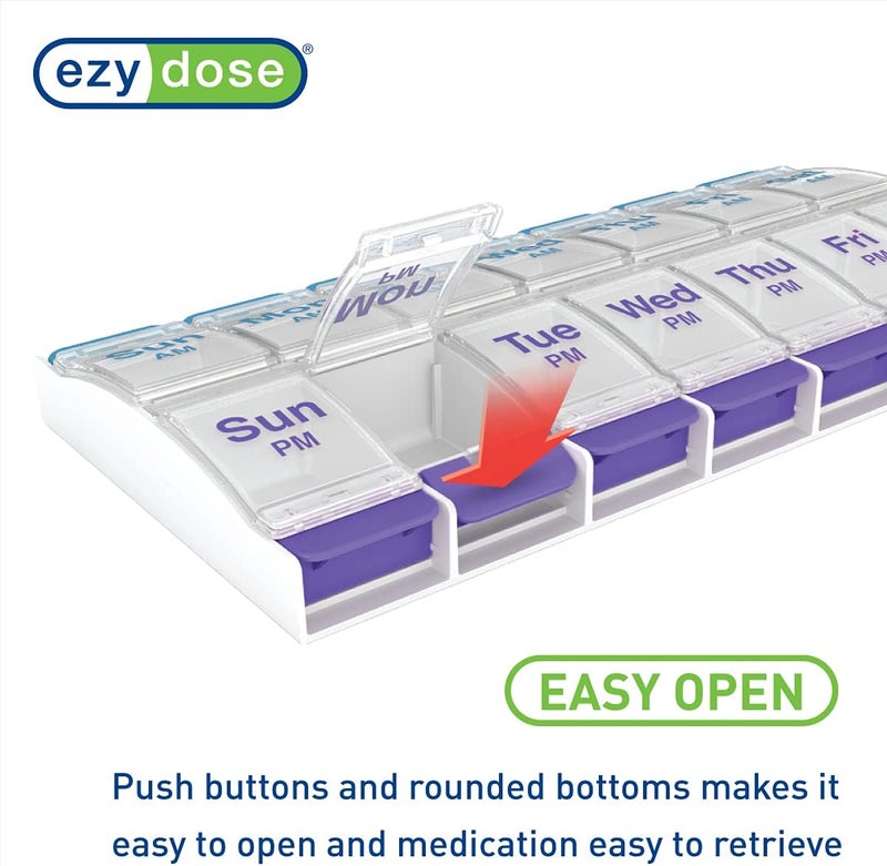 EZY DOSE Push Button 7-Day Pill Organizer - AM/PM Medicine and Vitamin Storage with Large Compartments - Image 4