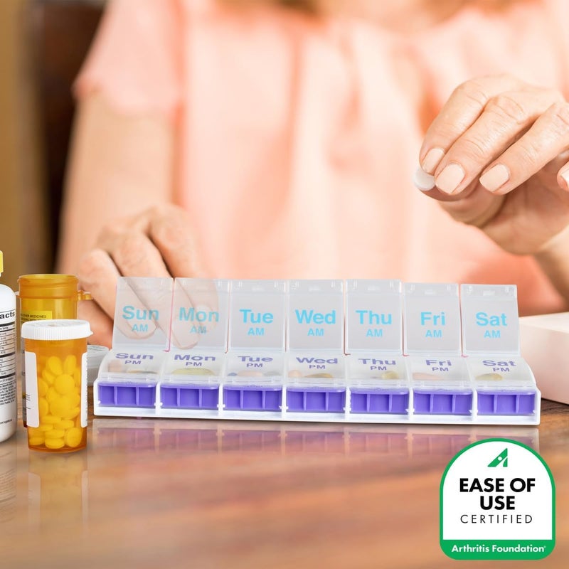 EZY DOSE Push Button 7-Day Pill Organizer - AM/PM Medicine and Vitamin Storage with Large Compartments - Image 5