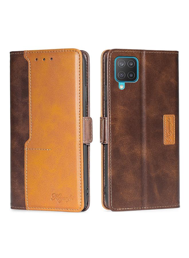S-TOP Case For Samsung Galaxy M12 / F12 Retro Texture Contrast Color Buckle Horizontal Flip Leather Case with Holder - Image 1