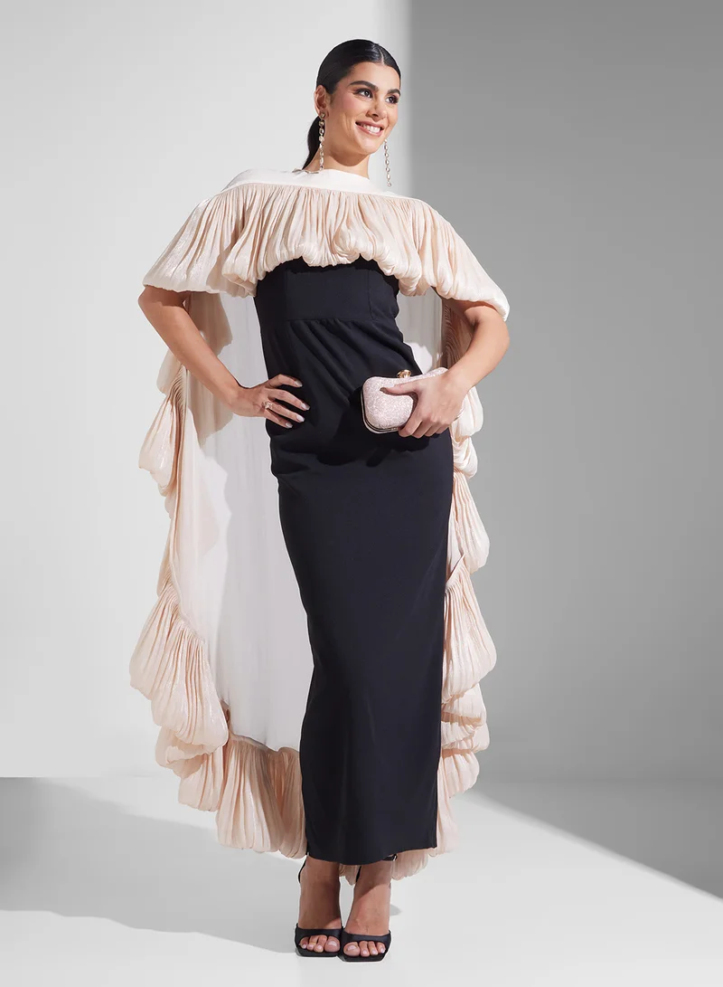 Namshi x Shift Dress With Exaggerated Cape Ruffle