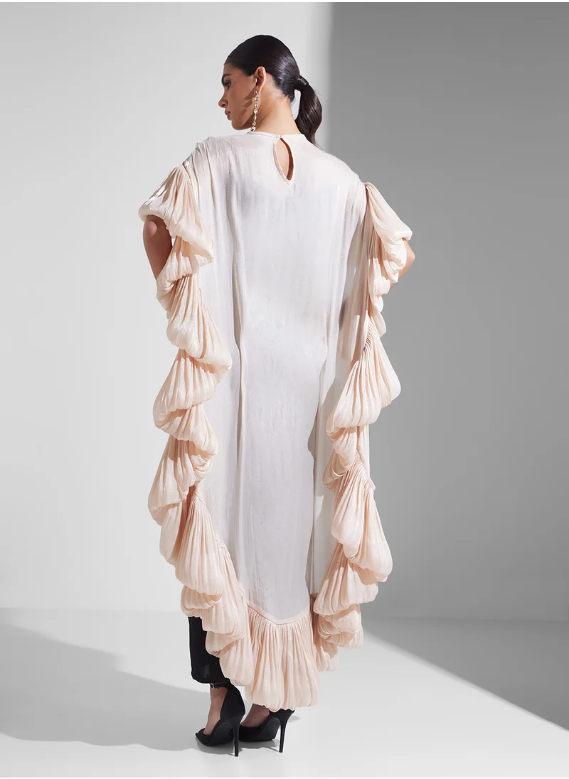 نمشي x Shift Dress With Exaggerated Cape Ruffle