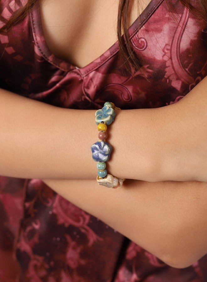 MINACHI Boho Multicolor Ceramic Flower Bead Strand Stretch Bracelet for Women, Boho Hippie Summer Jewelry Gift - Image 5