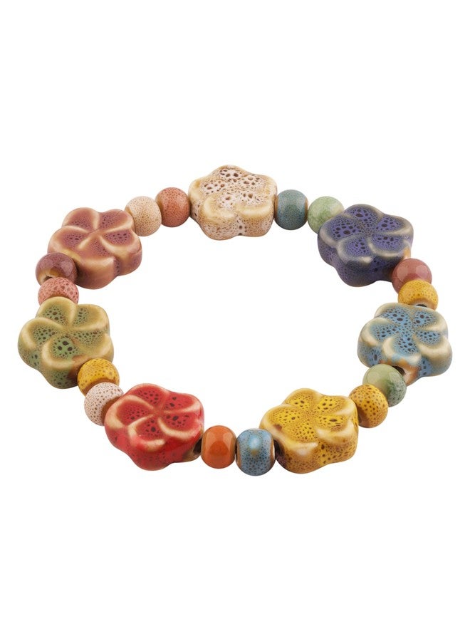 MINACHI Boho Multicolor Ceramic Flower Bead Strand Stretch Bracelet for Women, Boho Hippie Summer Jewelry Gift - Image 1