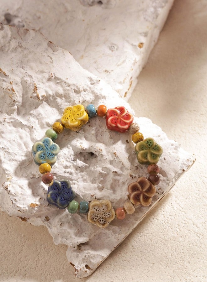 MINACHI Boho Multicolor Ceramic Flower Bead Strand Stretch Bracelet for Women, Boho Hippie Summer Jewelry Gift - Image 4