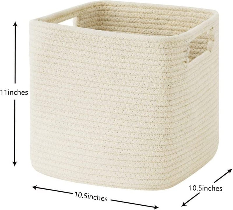 HOMEABLE HOMEABLE Cotton Rope Storage Laundry Hamper Cube Shelf Storage Organizer for Laundry Towel Clothes Books Shelves 105 x 105 x 11 White  - Image 5