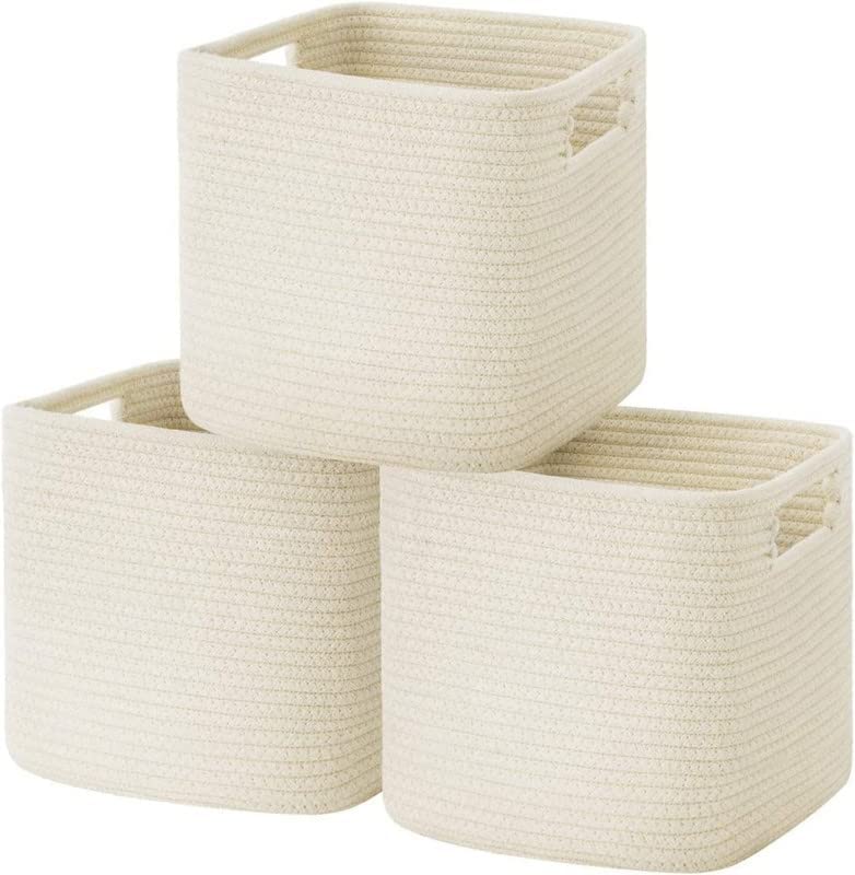 HOMEABLE HOMEABLE Cotton Rope Storage Laundry Hamper Cube Shelf Storage Organizer for Laundry Towel Clothes Books Shelves 105 x 105 x 11 White  - Image 1