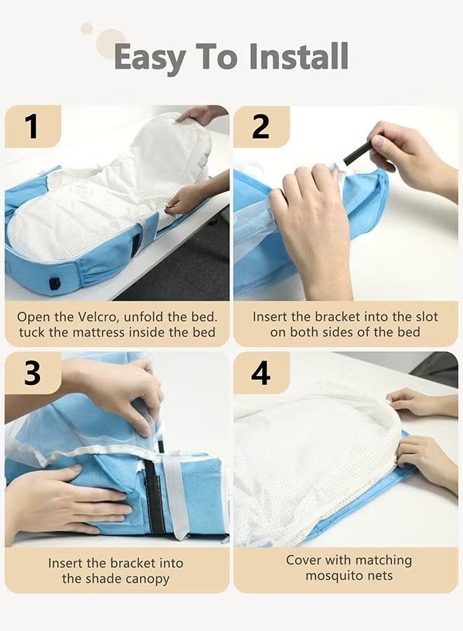 general Baby Bed Portable Baby Bed Foldable Infant Crib With Cartoon Toys Detachable Cotton Cover Suitable for Travel and Home Use Easy to Carry - Image 5