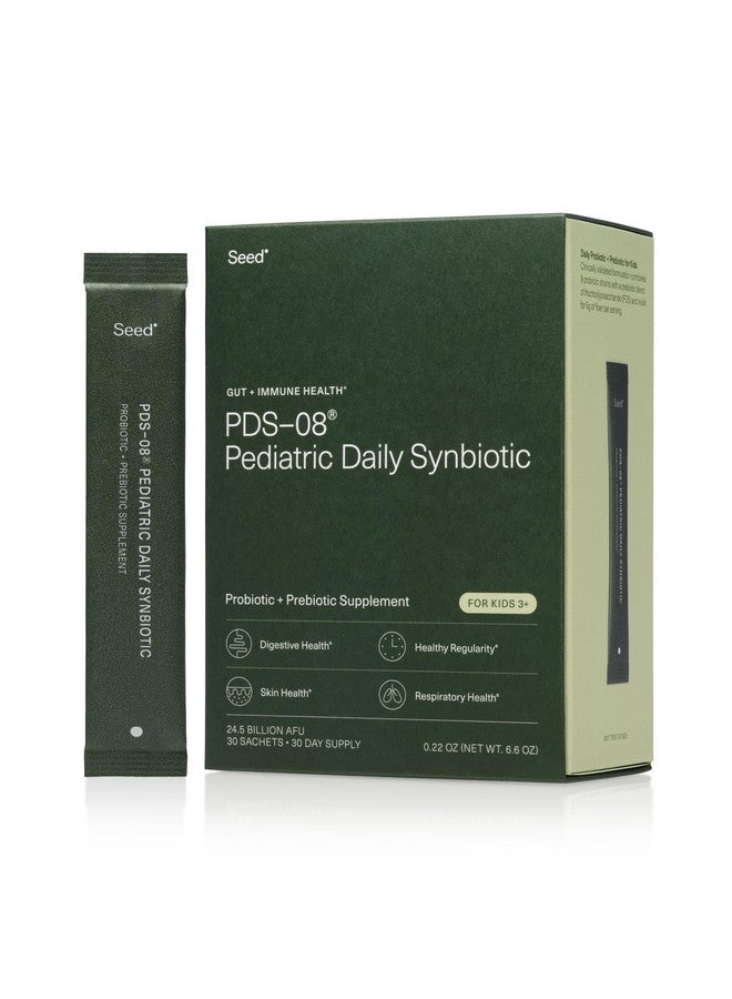 Seed Seed PDS-08 Pediatric Daily Synbiotic - Fiber-Based Prebiotic & Probiotic for Kids - Digestive Health, Regularity, Constipation Relief - Ages 3-17 - Vegan and Shelf-Stable - 30 Sachets (30-Day Supply)  - Image 1