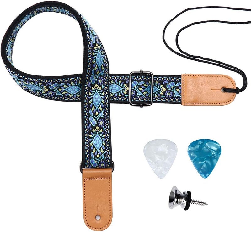 EYESHOT Ukulele Strap, Hawaiian Jacquard Blue Flower Ukelele Shoulder Strap, Suitable for Soprano Concert Tenor Baritone String Instruments - Image 1