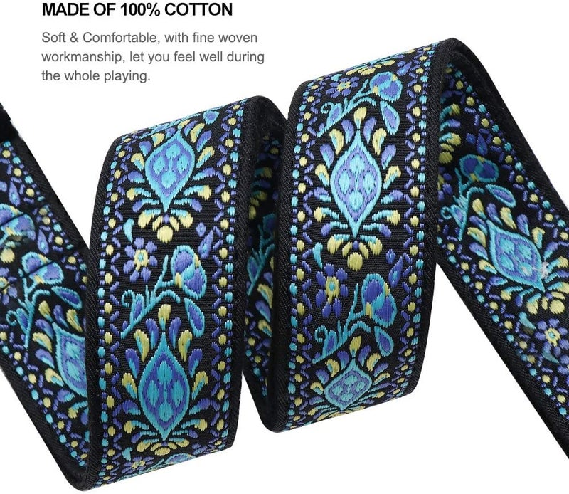 EYESHOT Ukulele Strap, Hawaiian Jacquard Blue Flower Ukelele Shoulder Strap, Suitable for Soprano Concert Tenor Baritone String Instruments - Image 3