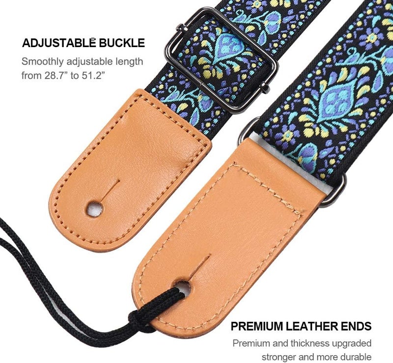 EYESHOT Ukulele Strap, Hawaiian Jacquard Blue Flower Ukelele Shoulder Strap, Suitable for Soprano Concert Tenor Baritone String Instruments - Image 4