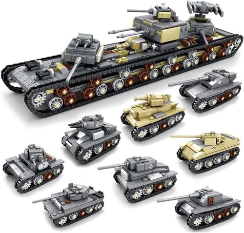 ENHANA 8 in 1 Building Blocks WW2 Army Tank Vehicle Heavy Duty Military Tank Building Kit Battle Brick Assembly MOC Model Kits for Boys Building Brick Toys for Children - Image 1
