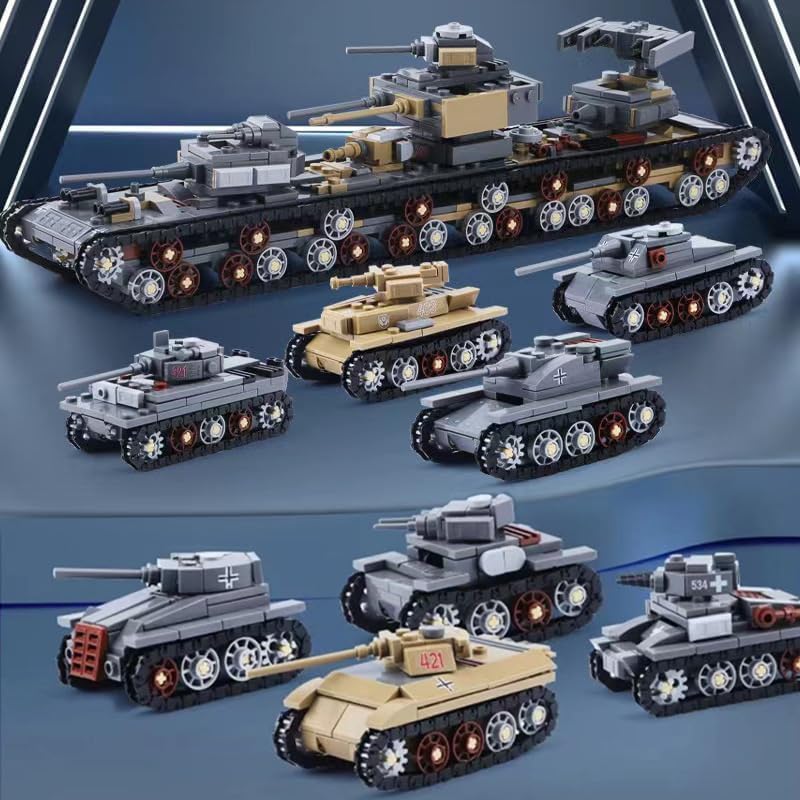 ENHANA 8 in 1 Building Blocks WW2 Army Tank Vehicle Heavy Duty Military Tank Building Kit Battle Brick Assembly MOC Model Kits for Boys Building Brick Toys for Children - Image 5