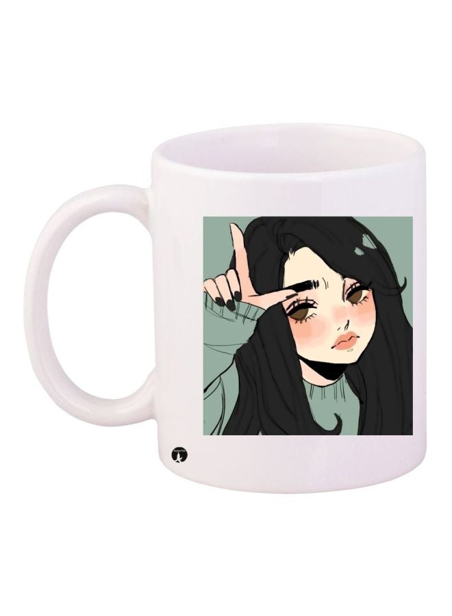 Cartoon Printed Coffee Mug White/Green/Black 11ounce