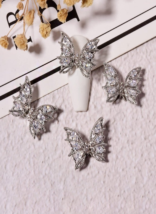 Tinsow 4 Pcs Nail Diamond Metal Nail Art Butterfly Jewelry Crystal Strass Moving Wings Butterfly Nail Diamond Stones Wedding Charms Accessories (Silver) - Image 2